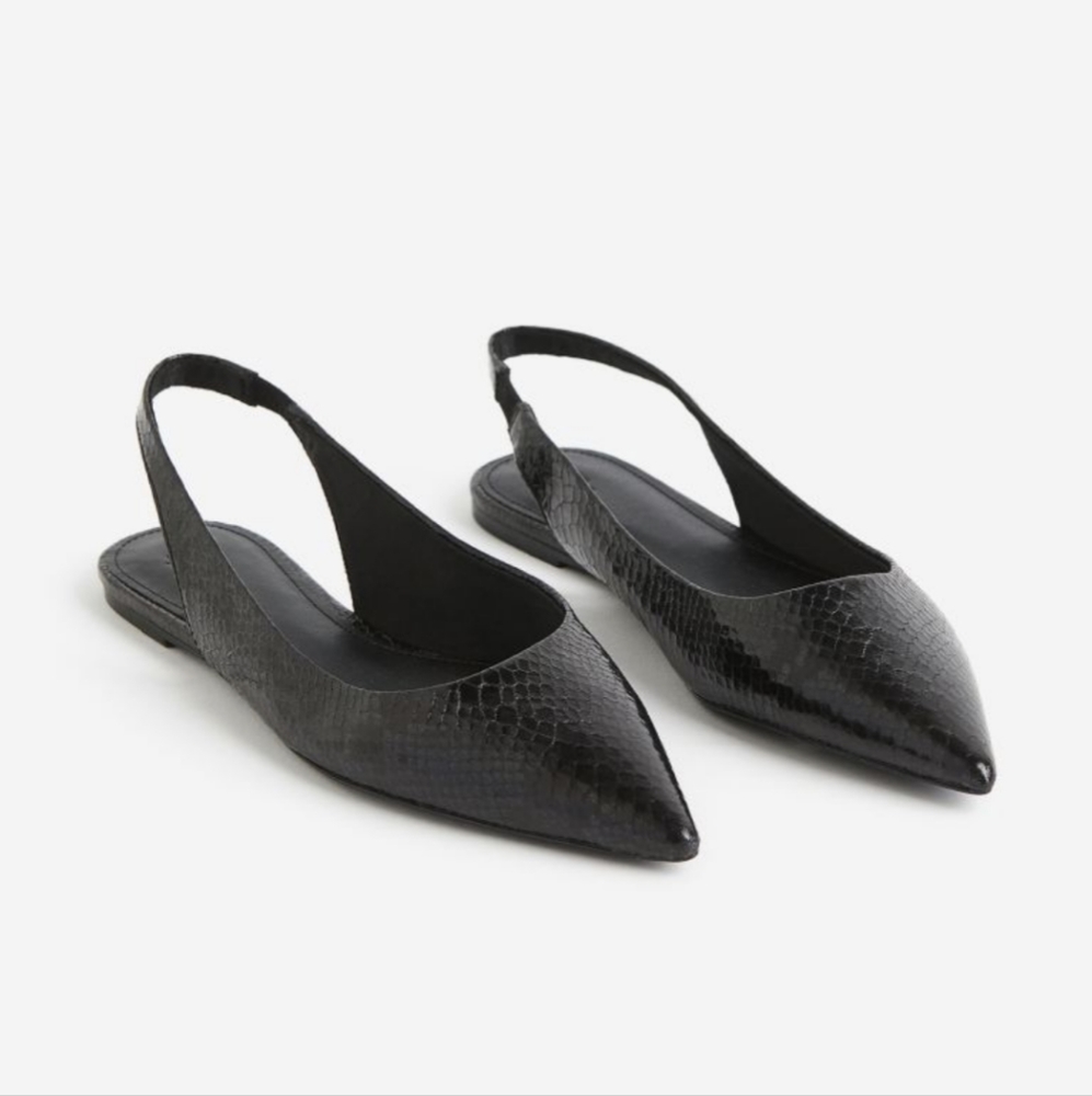 H&M black snakeskin slingback flats